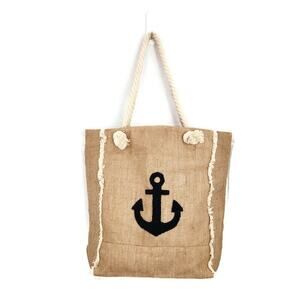 Nautical Anchor Themed Women's Beige Large Burlap Tote
